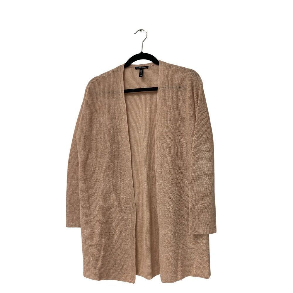 Eileen Fisher Womens Cardigan Sweater XS Pink Organic Linen Open Front Cozy